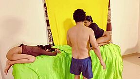 nice beauty in threesome gets ass riding and deepthroat sex