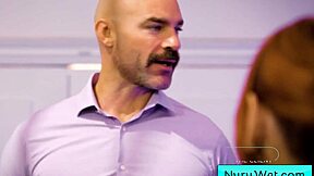 blonde teen prepares client for wet nuru massage