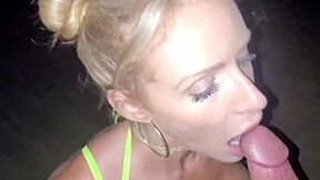 blonde raver slut with big tits sucks monster cock and fucks cowgirl on rooftop.