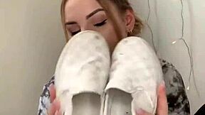 Serbian Girl Removes Sneakers To Show Bare Feet