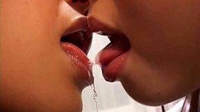 Intimate close-up compilation features Asian lesbians sharing deep, sloppy kisses in various passionate scenes