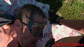 Shemales in Outdoor 3way Anal Assfucking and Blowjob with Dude