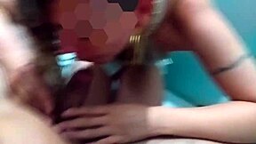 She sucks smiling and sits willingly