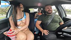 Isabella Bru gives blowjob in car on Buenos Aires streets, big ass juicy pussy.