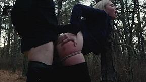 Two sick perverts take bubble butt milf for a crawl into the woods with anal and assfucking.