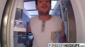 A food delivery guy says hey stepsister, let's bang hard with blowjob and facial cumshot in this taboo group pickup.