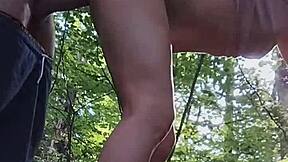 feeling thrilled as she sucks his dick in the woods with honks