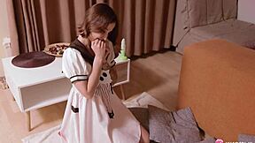 Hot fucking doll, masturbating alone with purple toy in school life cosplay?