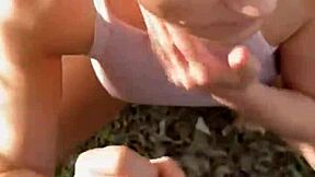 feeling thrilled as she sucks his dick in the woods with honks