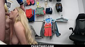 Is security guard punishing teen 18+ shoplifter with doggystyle fuck in front of daddy?