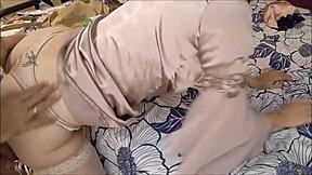 french amateur in satin lingerie gets a doggystyle fuck with blowjob and rimjob while clothed.