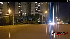 moto boy chases woman flashing on car sunroof