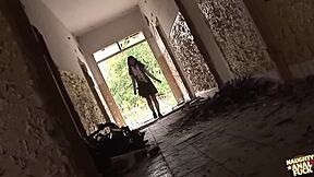 She Entered Abandoned House and Got Bent Over for Anal Fucking by Two Old Guys