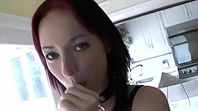 Melissa Lauren, in fishnets and shoes, narrates as she fingers pussy and sucks black cock