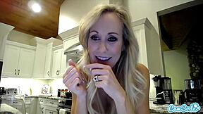 Brandi Love In Lingerie Cooking, Displaying Big Tits And Trimmed Pussy In Kitchen
