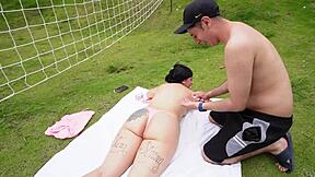 My Friend Puts Sun Spray on My Ass and Hits Me Hard! - Lizi Love