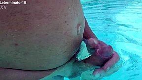 Amateur Jerking Off Huge Cock in Pool During Solo Masturbation Session