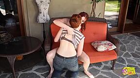 We two gorgeous redheads stop relaxing and lick tight pussies.