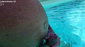 Amateur Jerking Off Huge Cock in Pool During Solo Masturbation Session