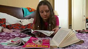 Teen goddess oslya b drills tight pussy with dildo!