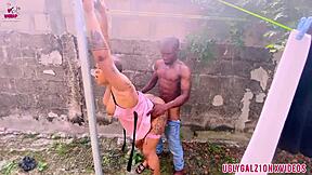 African Slut Gets Quick Outdoor Creampie