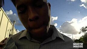 In the outdoor public spot, she gave luxury blowjobs with sloppy face fucking and big ass riding his big black cock until cumshot.