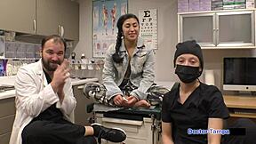 Dr. Tampa conducts detailed entrance physical on Jasmine Rose at Tampa University