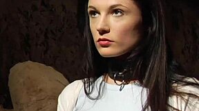 Bound submissive lesbian slave with big tits orgasms hard from intense strapon fucking