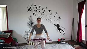 Detailed yoga lesson with mature milf instructor focusing on poses and stretches.