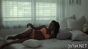 beautiful teen plays solo with toys