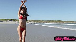 Petite Asian Milf And Ukrainian Brunette Babe Strip At The Beach