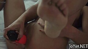 beautiful teen plays solo with toys