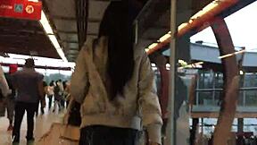 Jacket and boots spotted candidly on the train street view