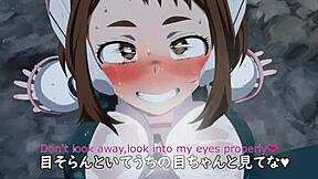 Uraraka, the character with big tits and ass, in an anime scene