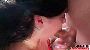 thick babe chris tang gets facialized after sucking so hard