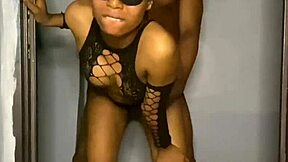 Petite girl in fishnets asks for warmth before dinner