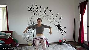 Detailed yoga lesson with mature milf instructor focusing on poses and stretches.