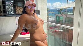 look at me as a married slut on balcony in hotwife bikini