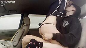 Horny teen couple fucks intensely in the car.