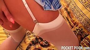 blonde college cutie massages her clit in stockings