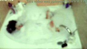 solo bubble bathing boy in the bathroom