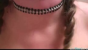 pigtailed brunette teases big tits