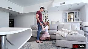 stepdaughter swallows stepdads cock after he scares away her boyfriend