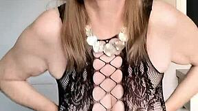 i admire this black net dress with high heels and close up view