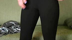 Photoshoot With Hazel Ash Modeling Shiny Button Down With Yoga Pants Leggings