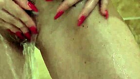 Busty Brunette Milf Showers In Glasses. She Receives Cum In Her Mouth.