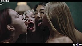 Insatiable anal lesbian orgy with redhead lured into crazy sex games