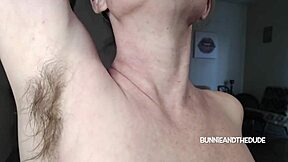Bunnie explores musky natural armpits with hairbrush