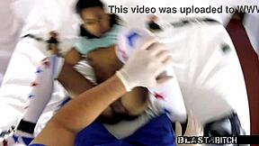 helpless hottie minnie rose gets her face blasted!