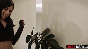 I watch my small tits brunette stepdaughter get fucked hard by her stepdad